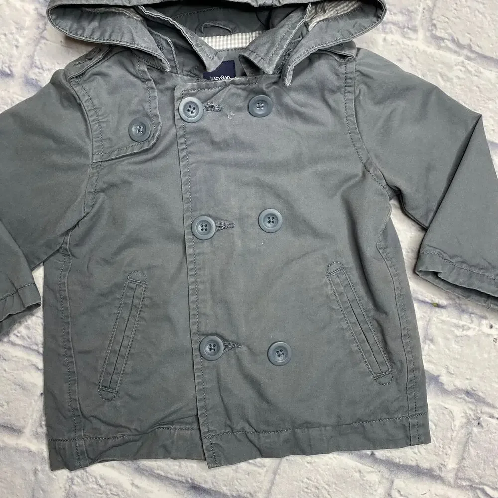 babyGap Hooded Trench Coat in a Grey Blue